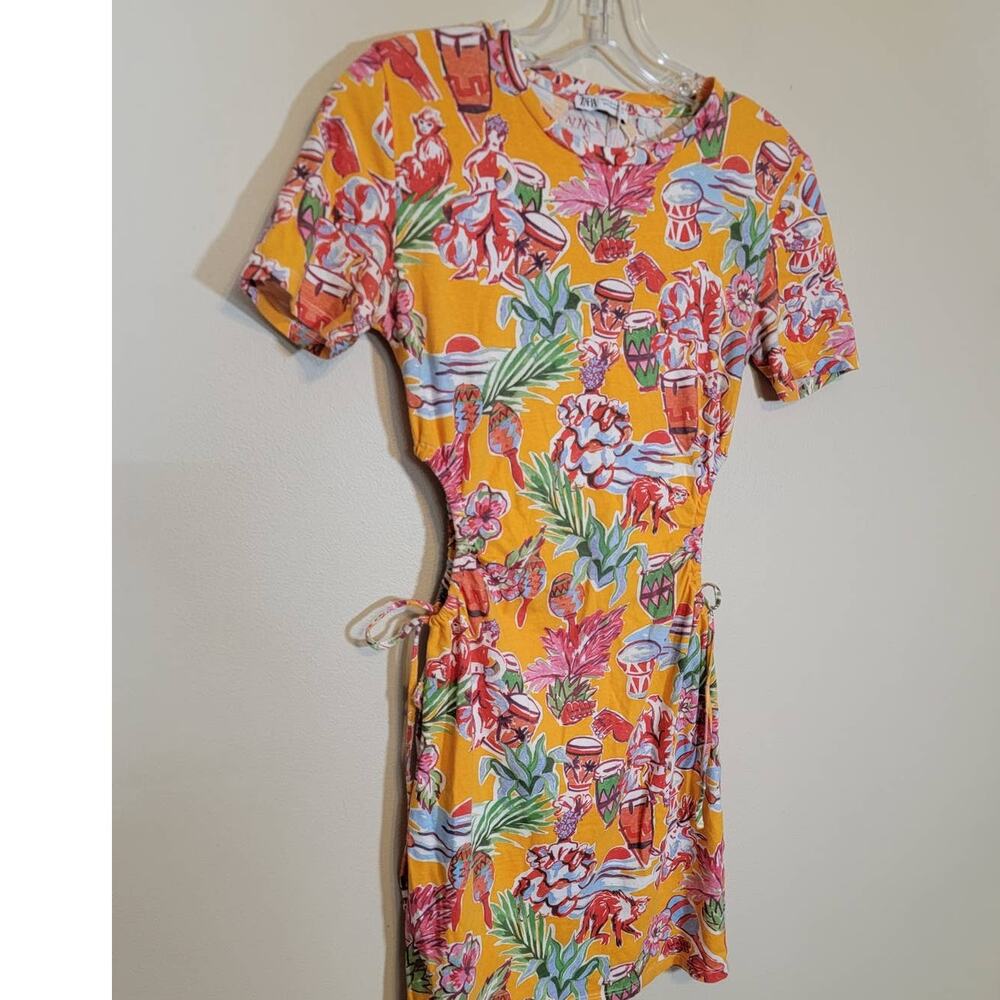 Zara Yellow Tropical Floral Print Mini Dress - Picture 4 of 8